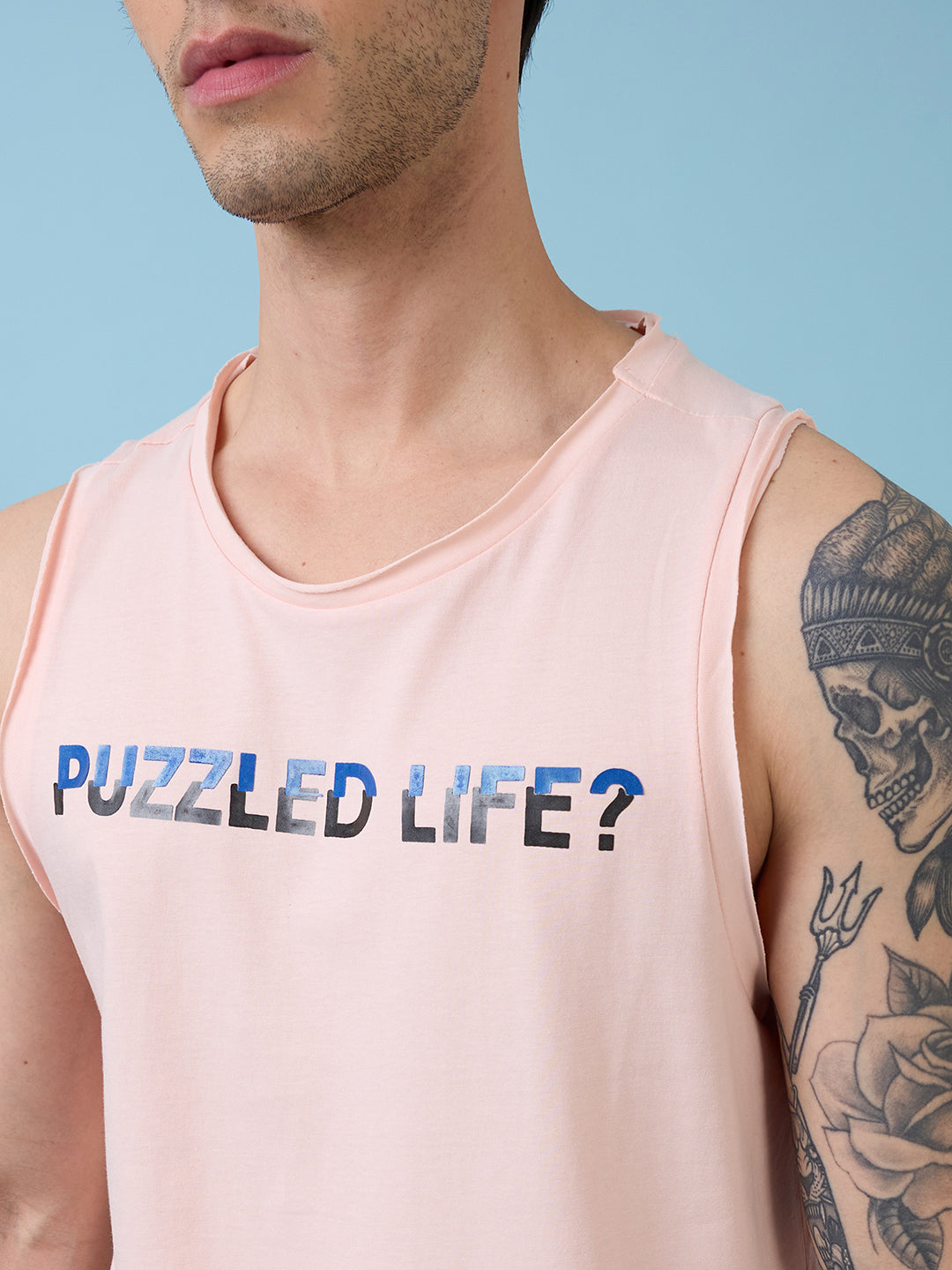 Mens Placement Typography Round Neck Sleeveless Tshirt