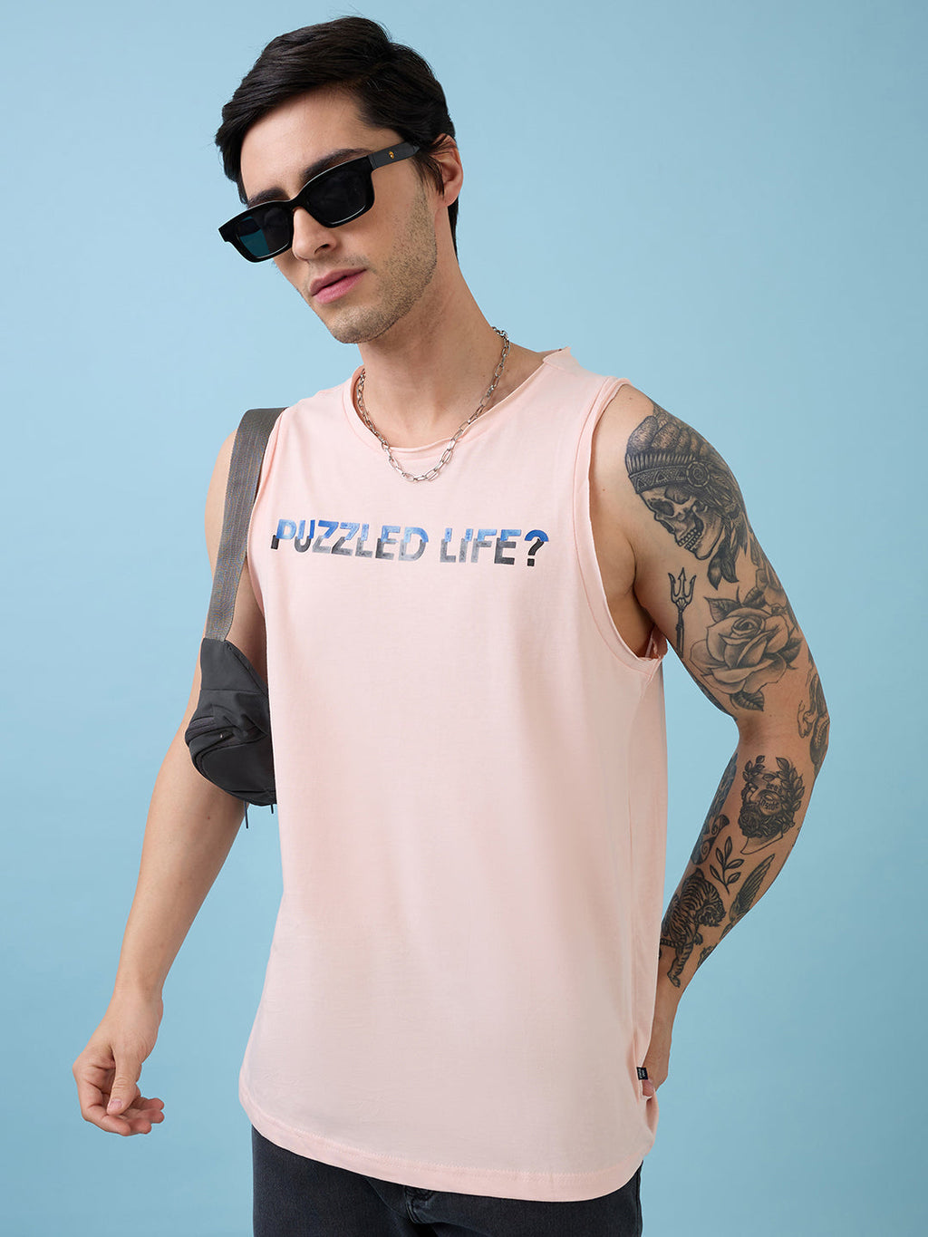 Mens Placement Typography Round Neck Sleeveless Tshirt