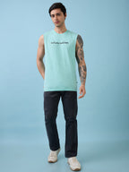 Mens Placement Typography Round Neck Sleeveless Tshirt