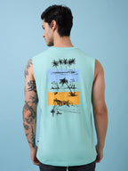 Mens Placement Typography Round Neck Sleeveless Tshirt