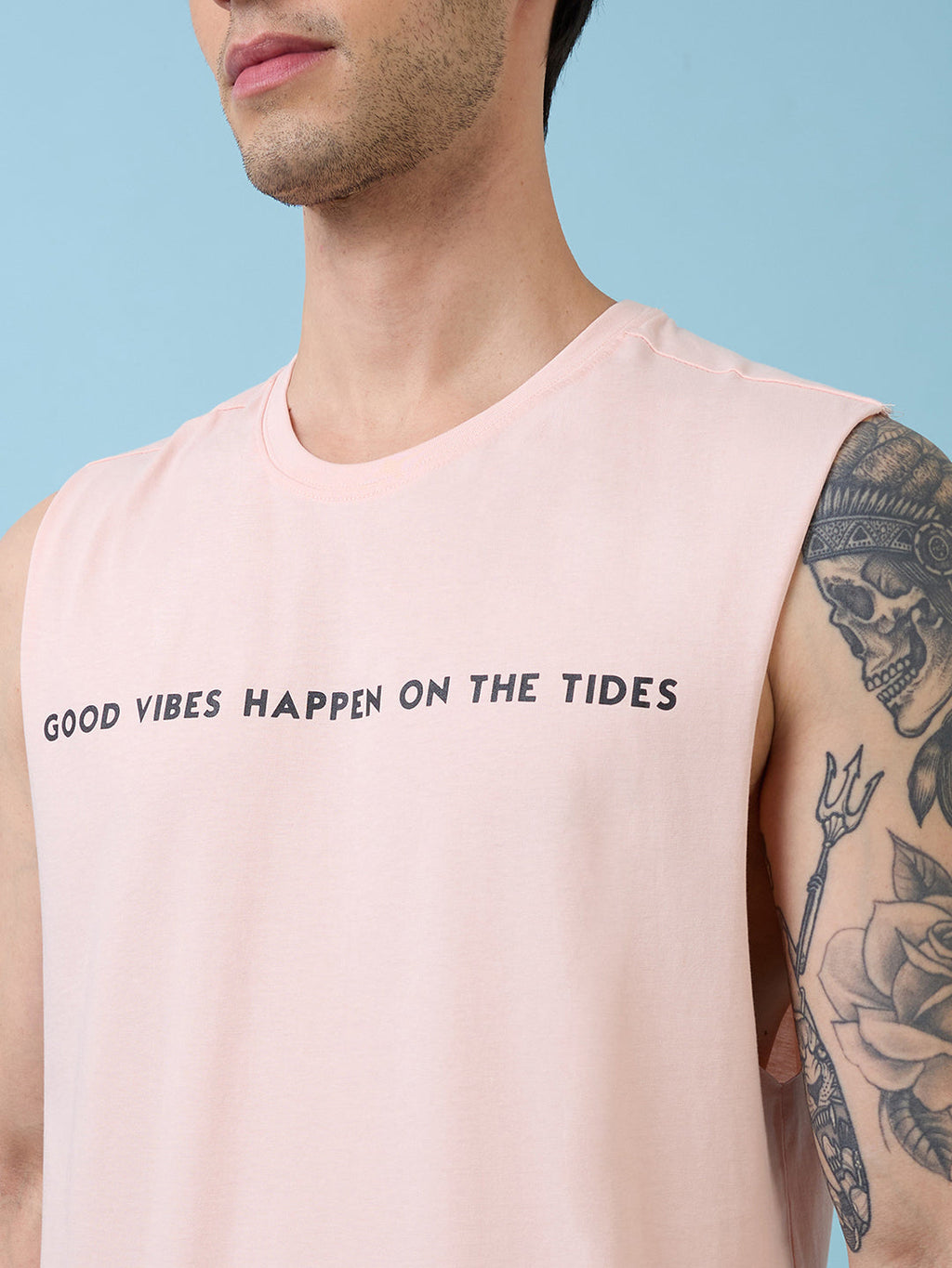 Mens Placement Typography Round Neck Sleeveless Tshirt