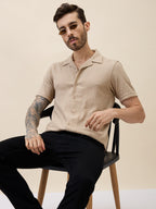 Men's Knitted Solid Cuban Collar Half Sleeves Regular Fit Shirt