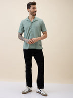 Men's Knitted Solid Cuban Collar Half Sleeves Regular Fit Shirt