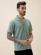 Men's Knitted Solid Cuban Collar Half Sleeves Regular Fit Shirt