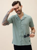 Men's Knitted Solid Cuban Collar Half Sleeves Regular Fit Shirt