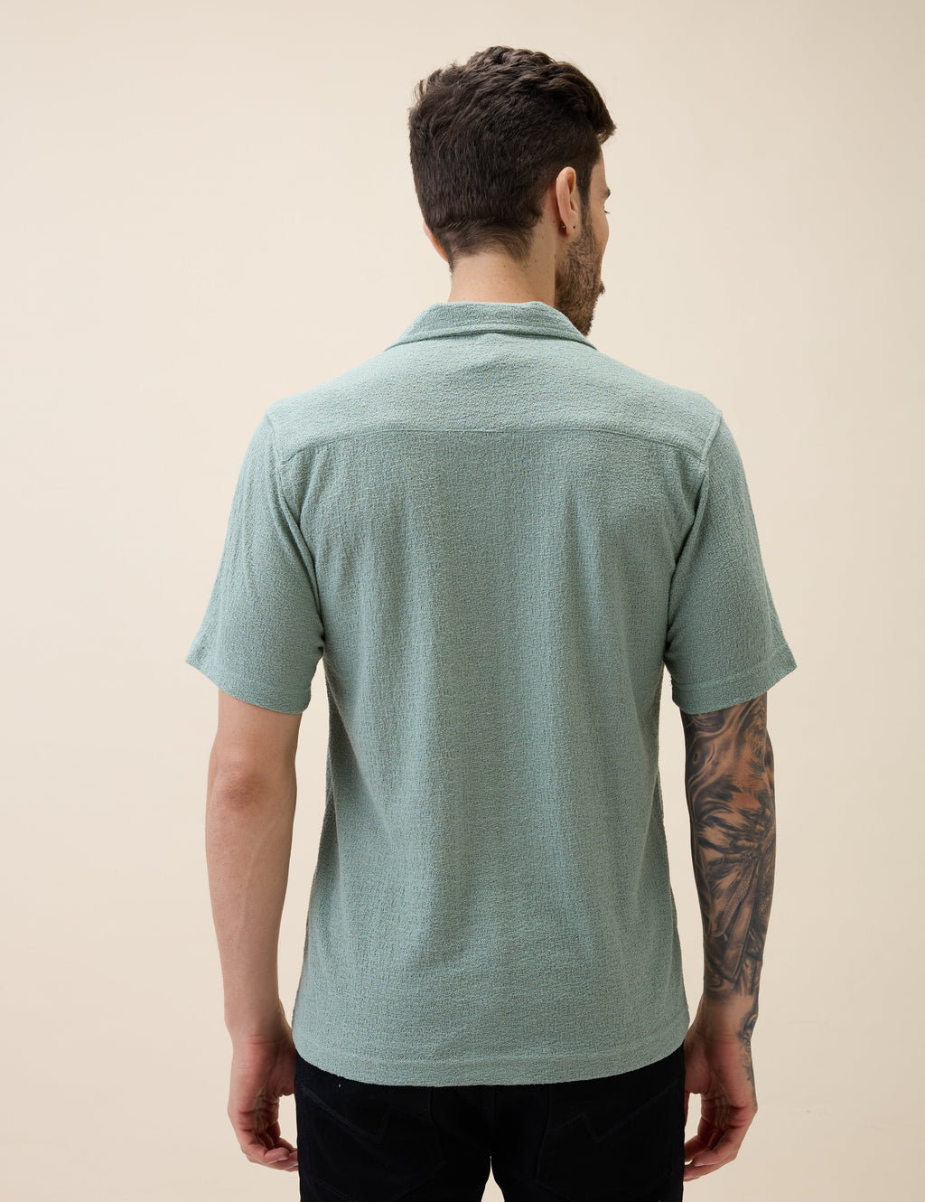 Men's Knitted Solid Cuban Collar Half Sleeves Regular Fit Shirt