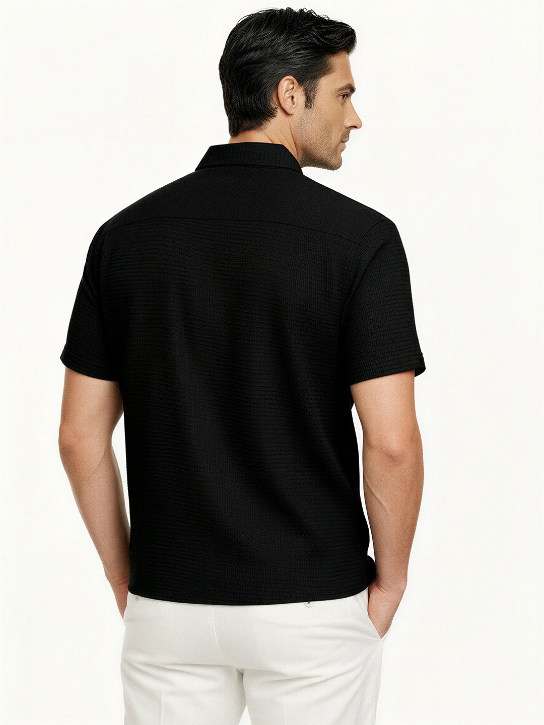 Black Textured Short Sleeve Shirt