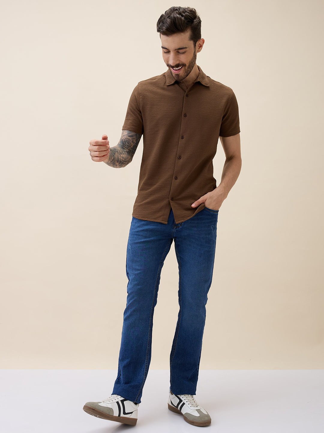 Men's Solid Polo Collar Half Sleeves Regular Fit Shirt