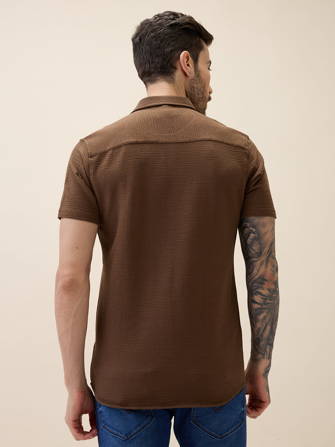 Men's Solid Polo Collar Half Sleeves Regular Fit Shirt