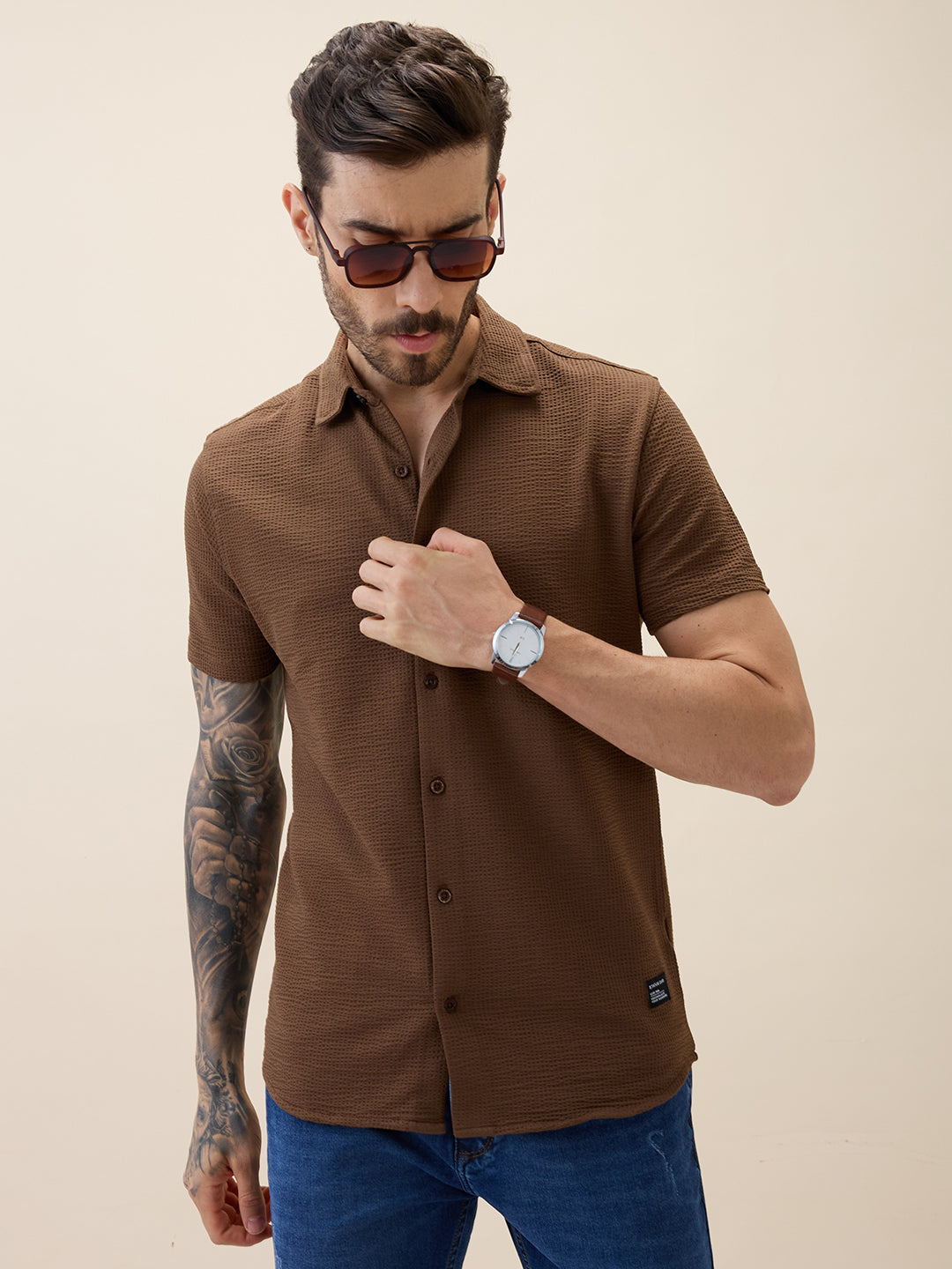 Men's Solid Polo Collar Half Sleeves Regular Fit Shirt
