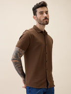 Men's Solid Polo Collar Half Sleeves Regular Fit Shirt