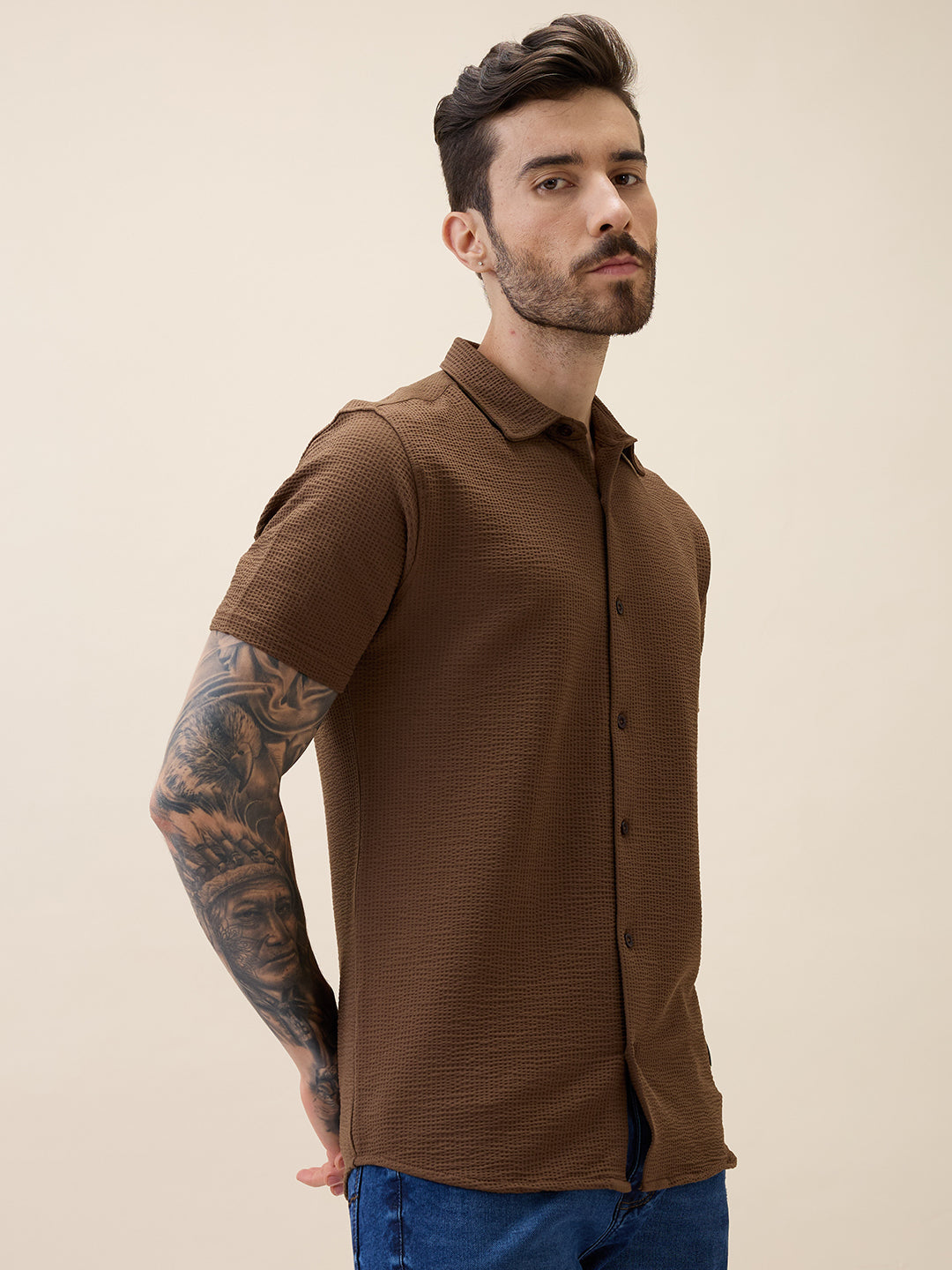 Men's Solid Polo Collar Half Sleeves Regular Fit Shirt