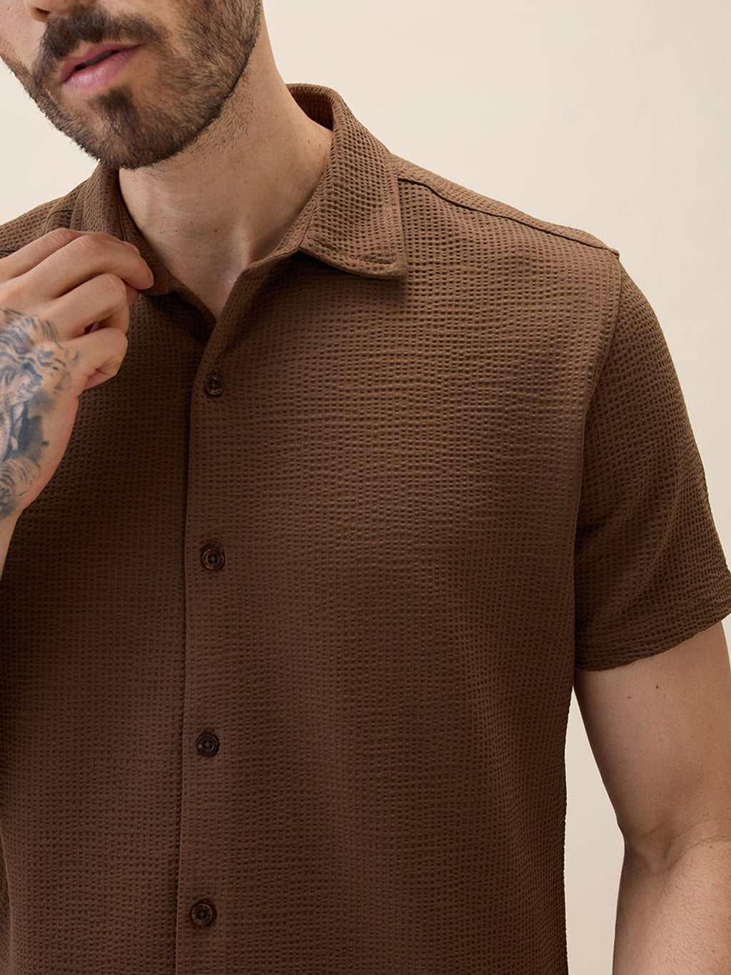 Men's Solid Polo Collar Half Sleeves Regular Fit Shirt
