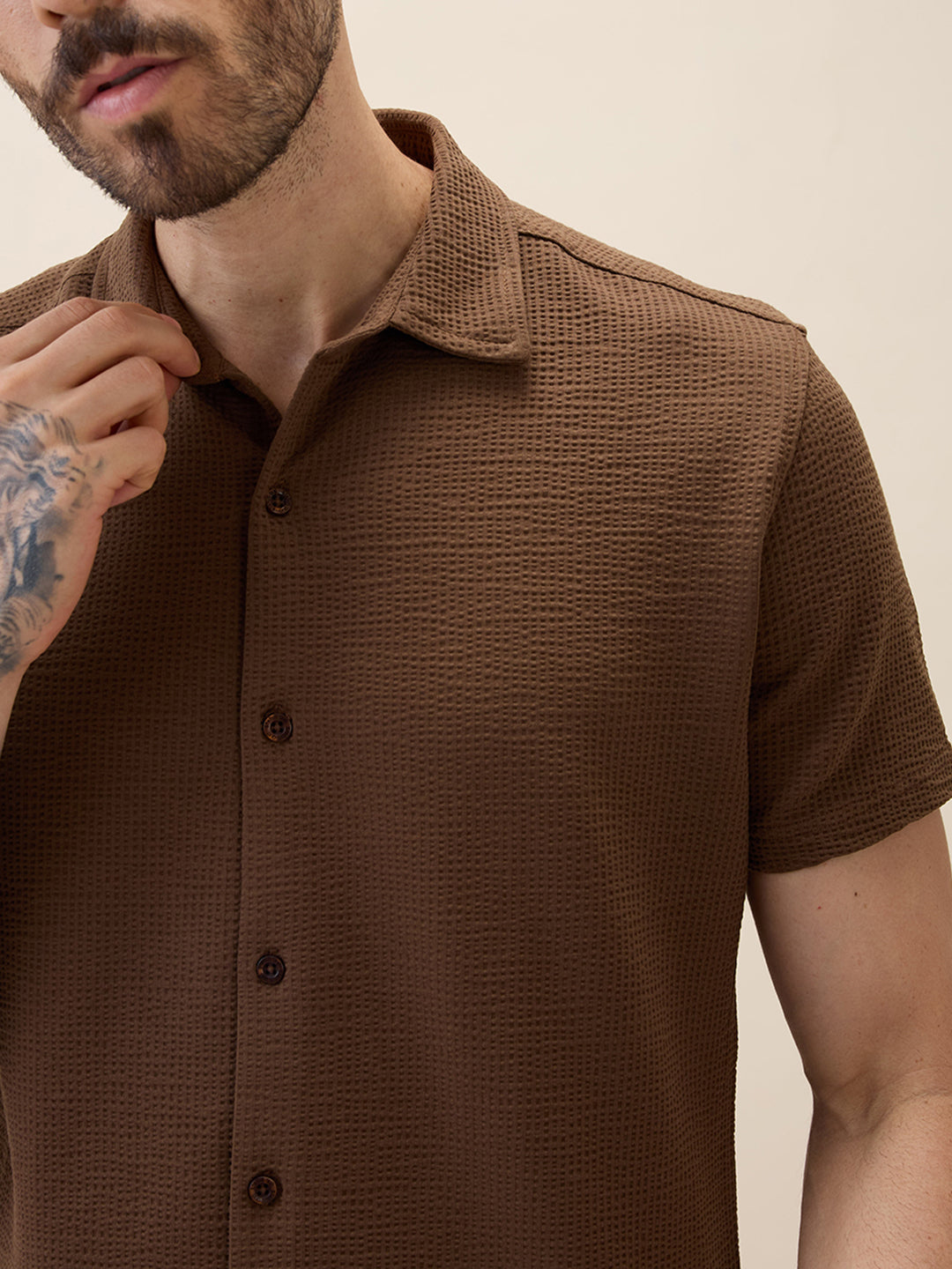 Men's Solid Polo Collar Half Sleeves Regular Fit Shirt