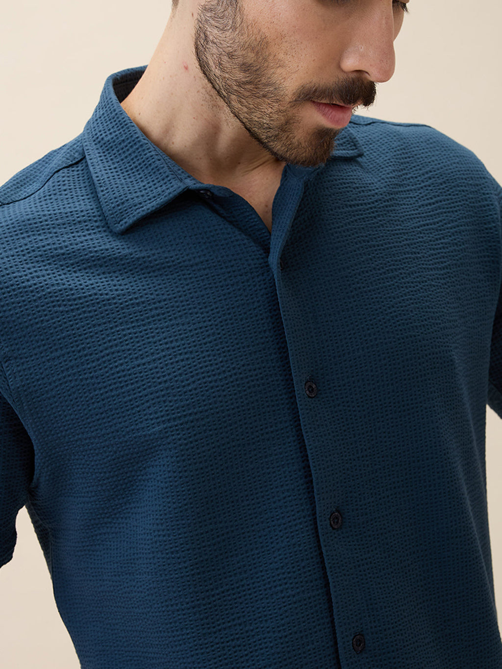 Men's Solid Polo Collar Half Sleeves Regular Fit Shirt