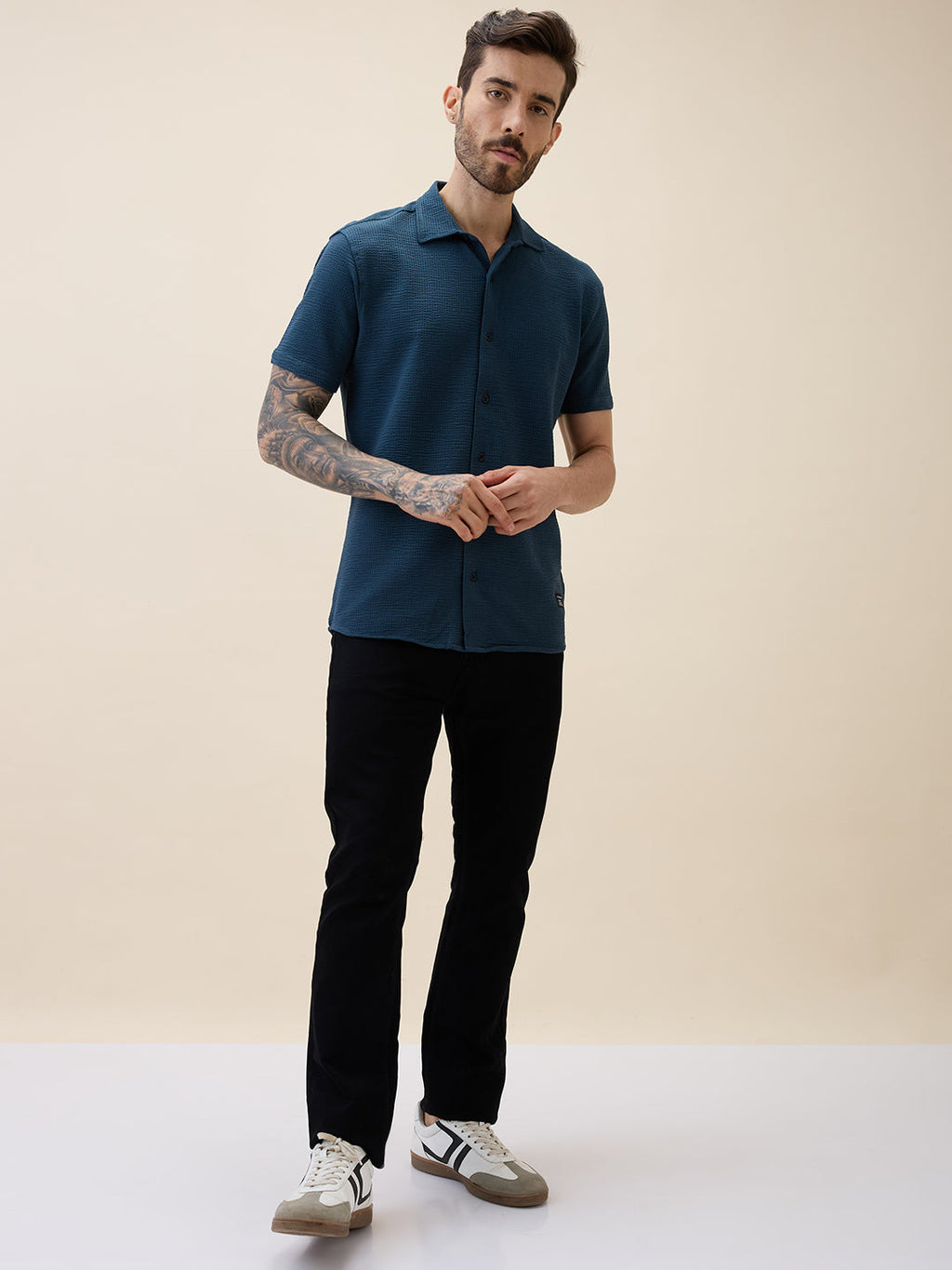 Men's Solid Polo Collar Half Sleeves Regular Fit Shirt