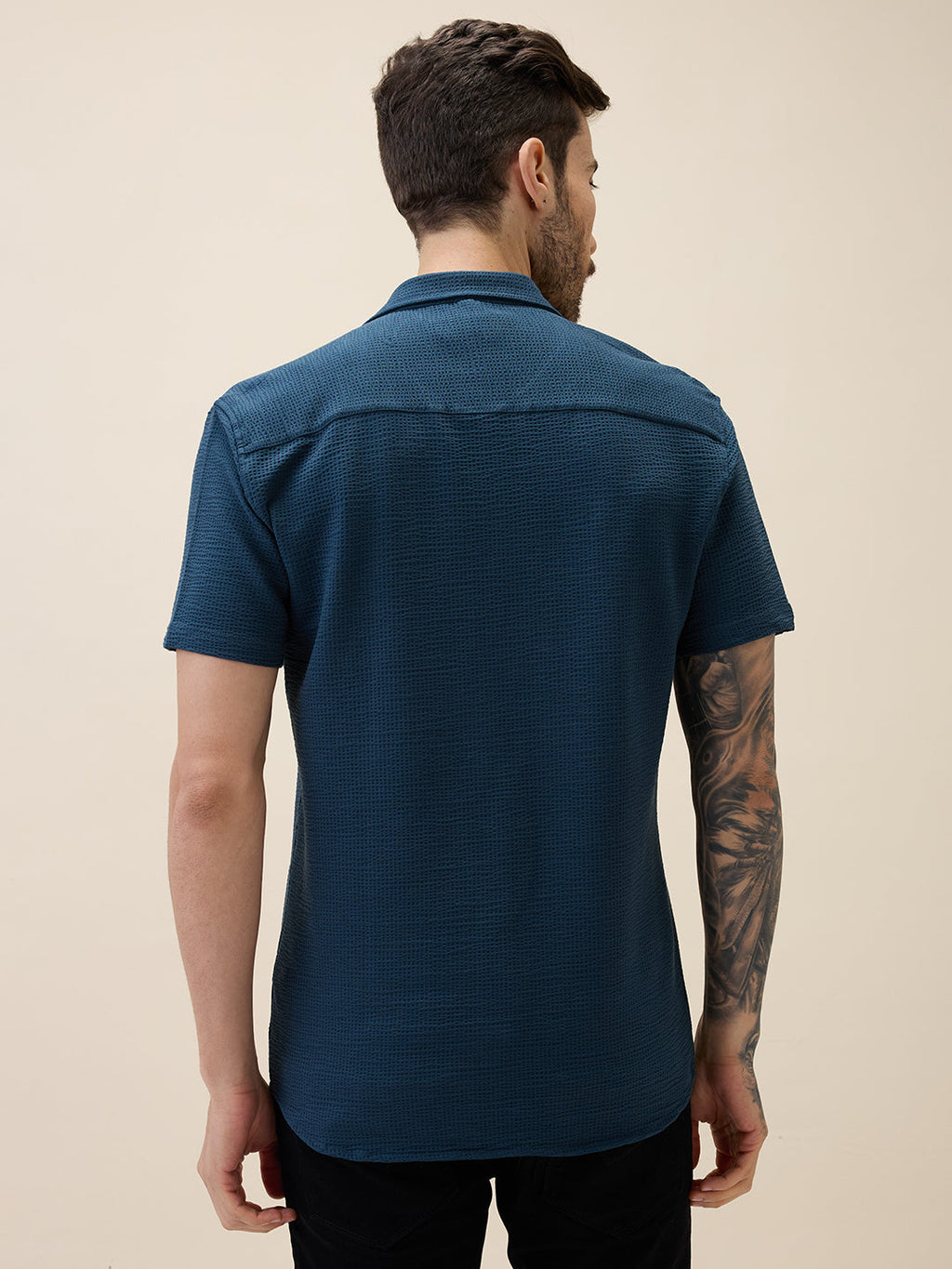 Men's Solid Polo Collar Half Sleeves Regular Fit Shirt