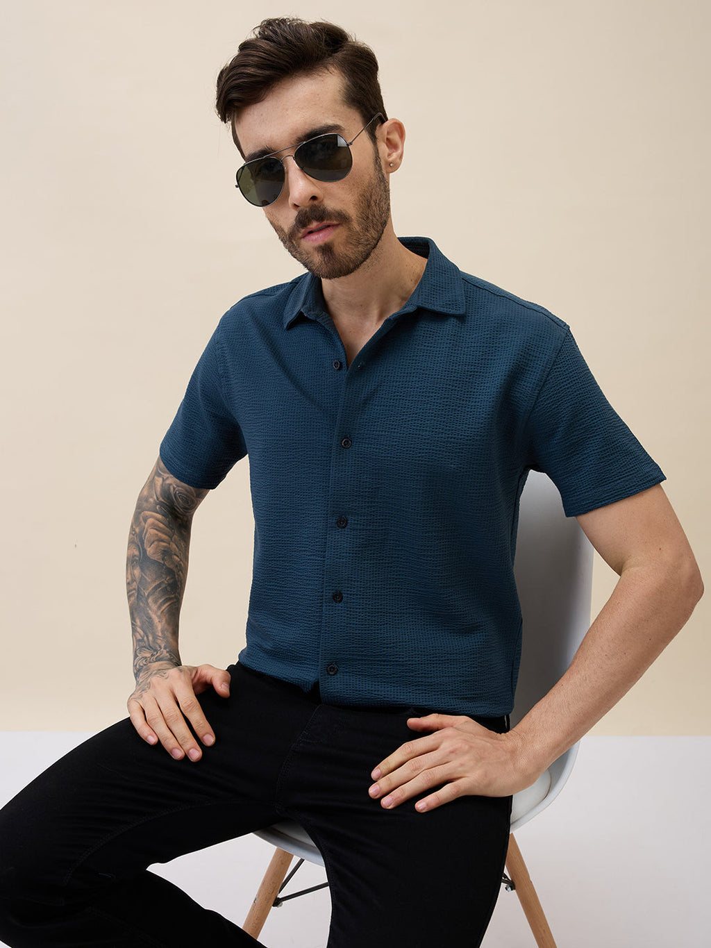 Men's Solid Polo Collar Half Sleeves Regular Fit Shirt
