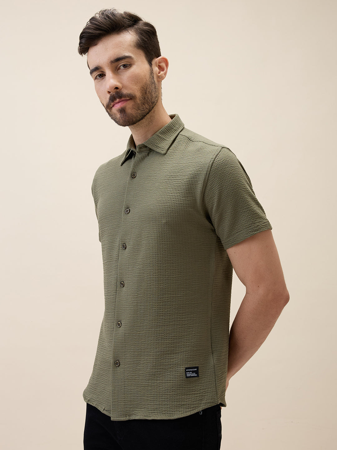 Men's Solid Polo Collar Half Sleeves Regular Fit Shirt Secondary image