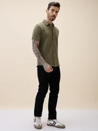 Men's Solid Polo Collar Half Sleeves Regular Fit Shirt