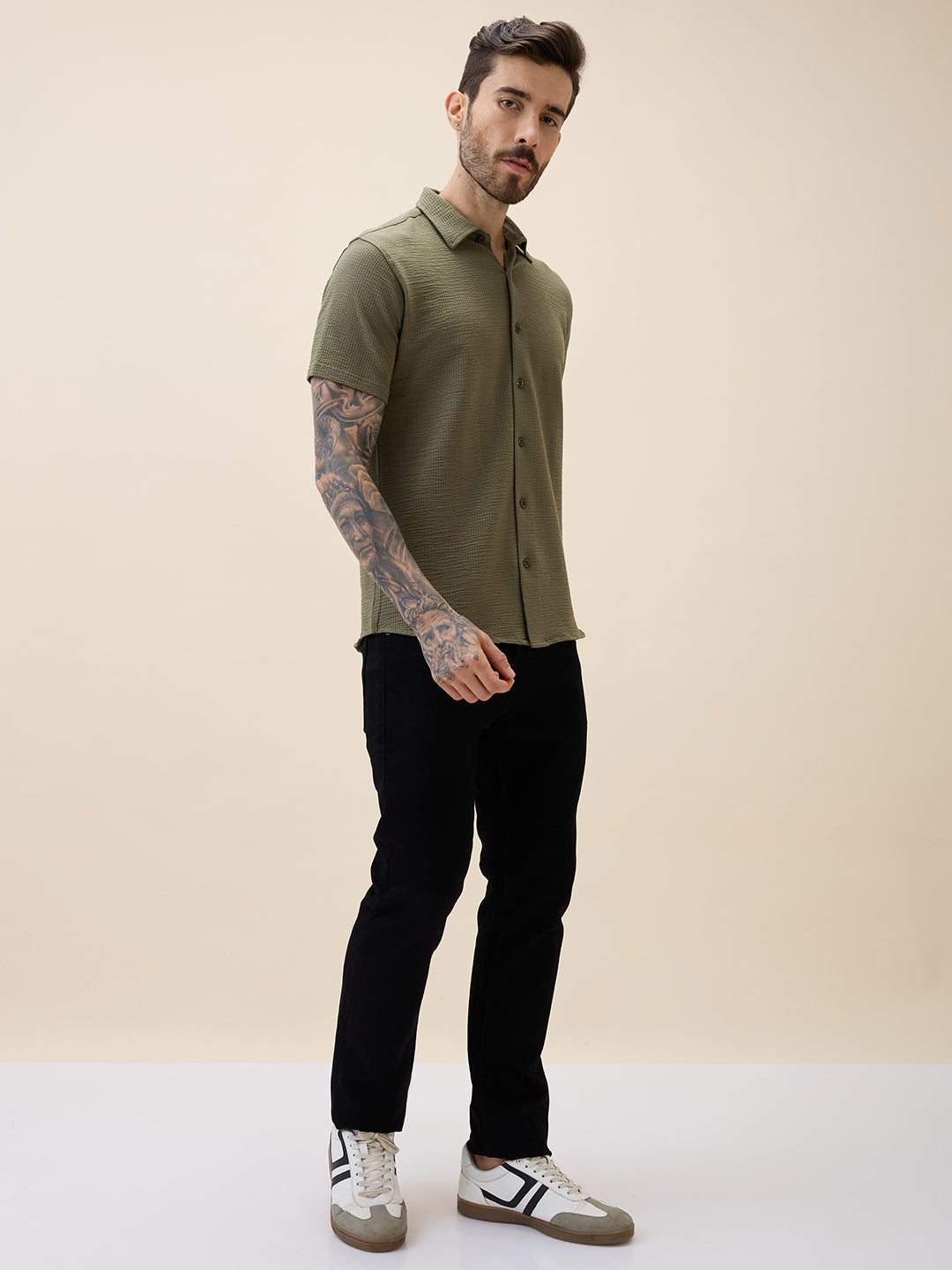 Men's Solid Polo Collar Half Sleeves Regular Fit Shirt