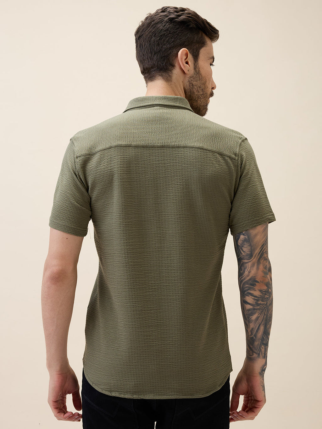 Men's Solid Polo Collar Half Sleeves Regular Fit Shirt