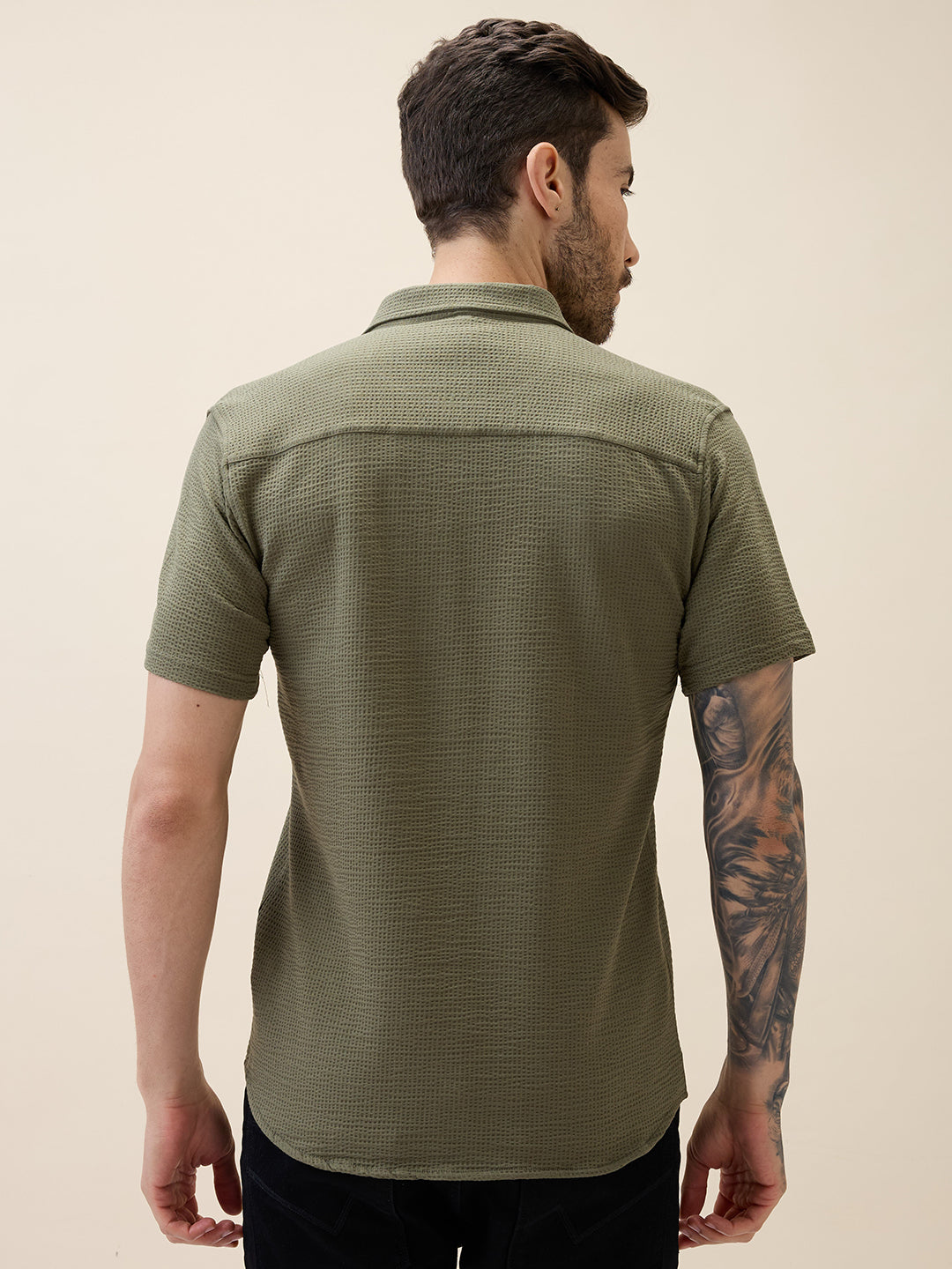 Men's Solid Polo Collar Half Sleeves Regular Fit Shirt