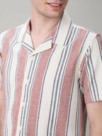 Status Quo Men's Striped Cuban Collar Half Sleeves Regular Fit Shirt