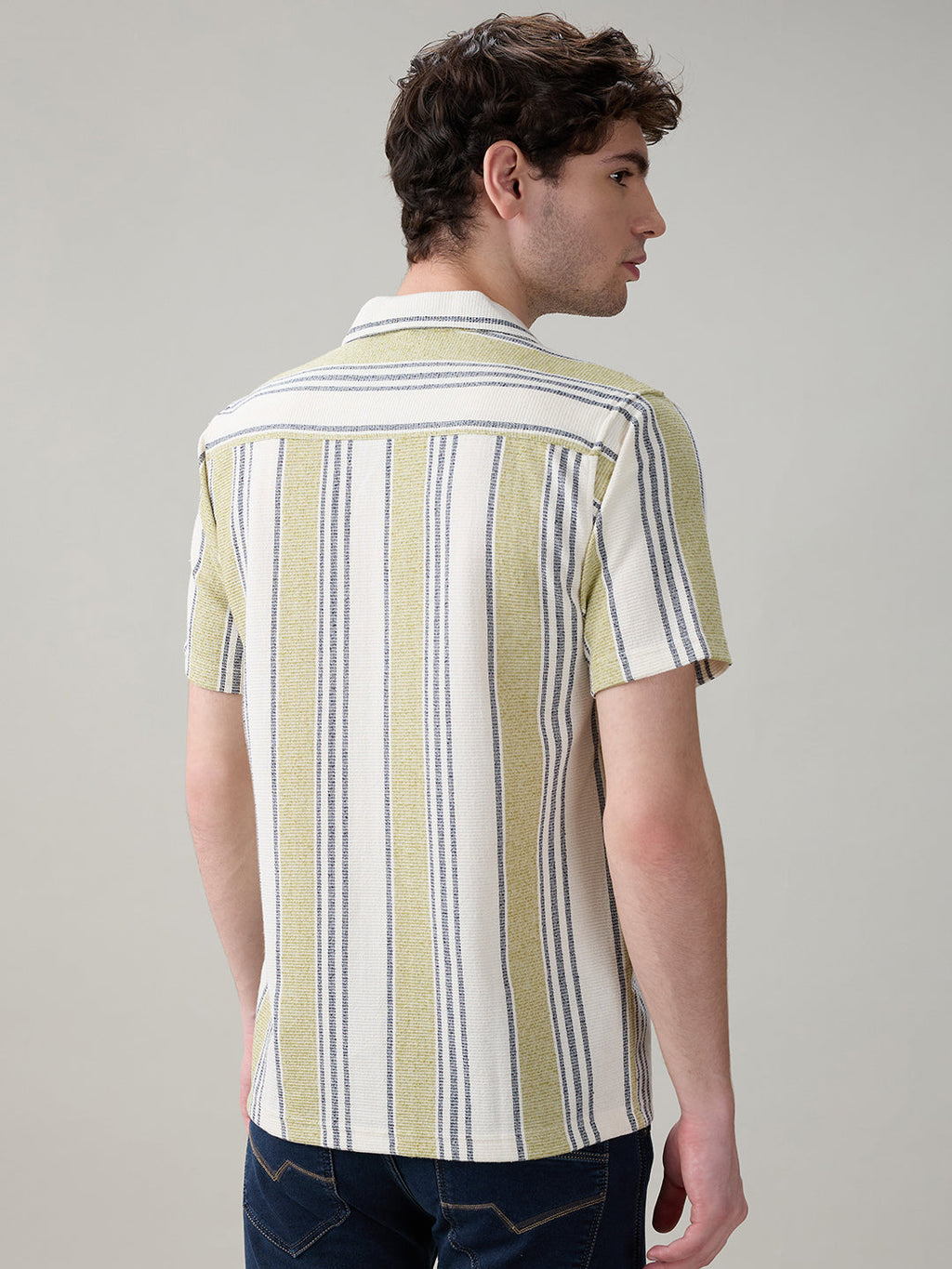 Status Quo Men's Striped Cuban Collar Half Sleeves Regular Fit Shirt