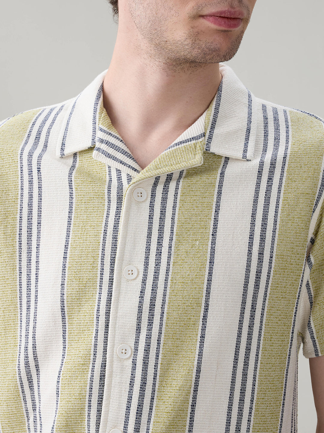Status Quo Men's Striped Cuban Collar Half Sleeves Regular Fit Shirt