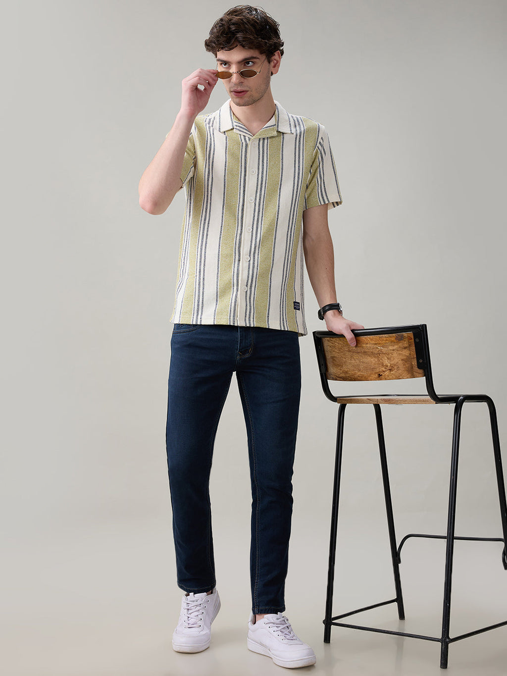 Status Quo Men's Striped Cuban Collar Half Sleeves Regular Fit Shirt