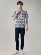 Status Quo Men’s Geometric Printed Cuban Collar Half Sleeves Regular Fit Shirt