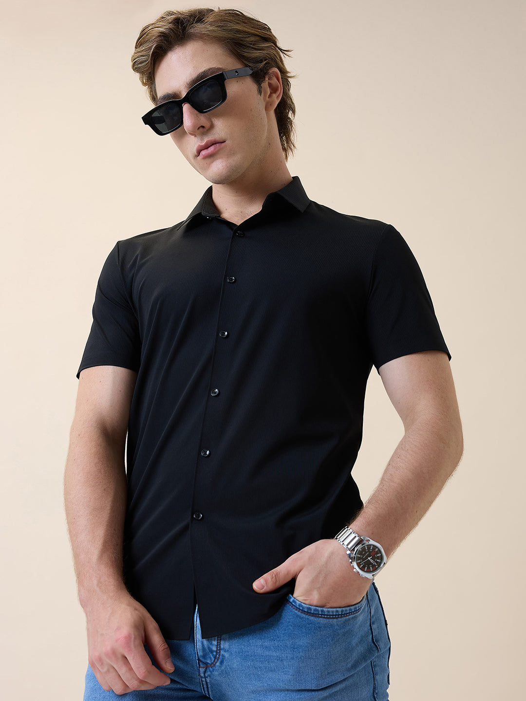 Mens Premium Solid Polo Collar Half Sleeves Regular Fit Shirt