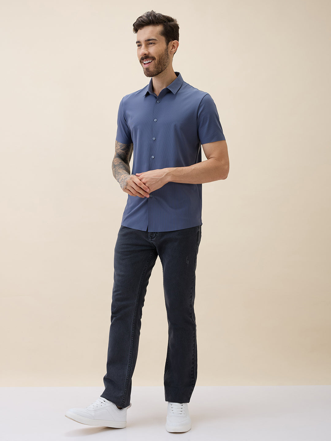Mens Premium Solid Cuban Collar Half Sleeves Regular Fit Shirt