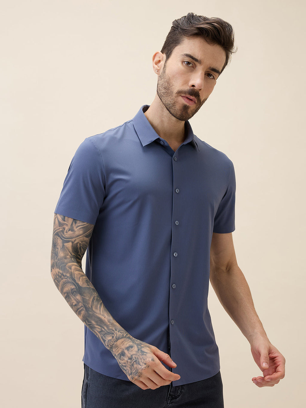 Mens Premium Solid Cuban Collar Half Sleeves Regular Fit Shirt