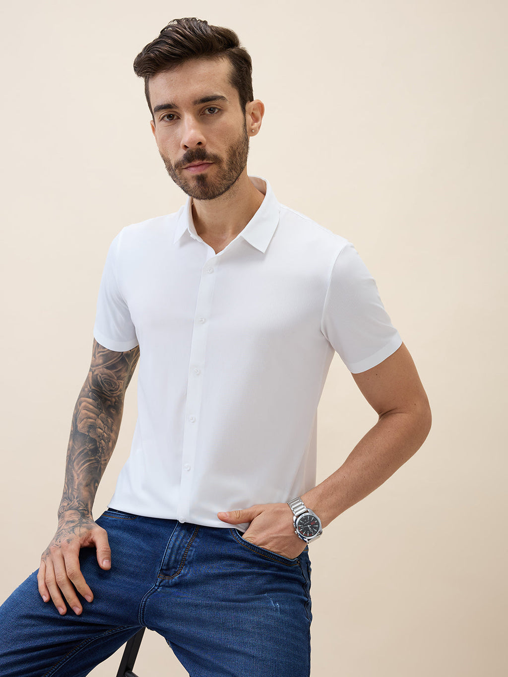 Men's Premium Solid Cuban Collar Half Sleeves Regular Fit Shirt