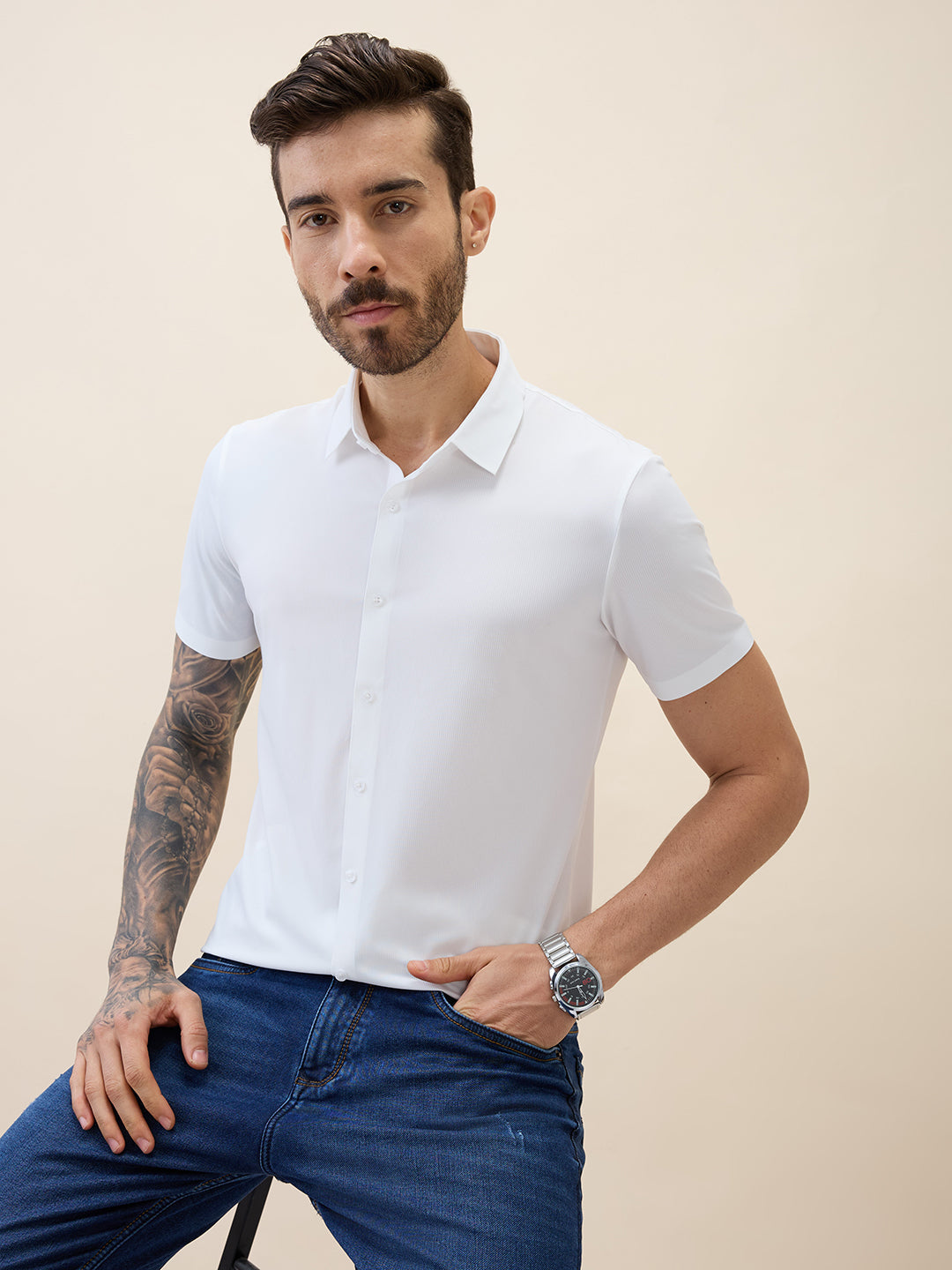 Men's Premium Solid Cuban Collar Half Sleeves Regular Fit Shirt
