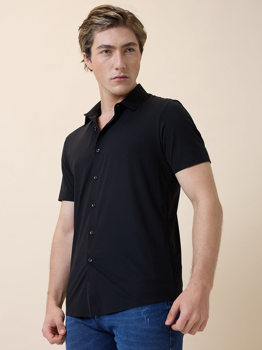 Mens Premium Solid Polo Collar Half Sleeves Regular Fit Shirt