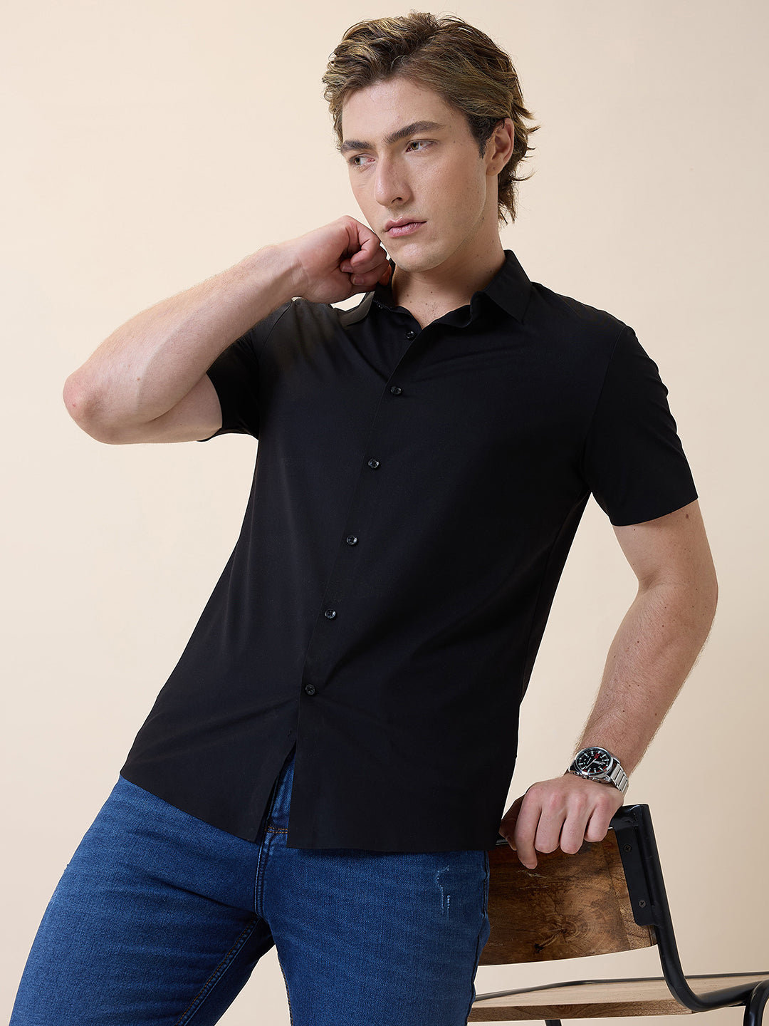 Mens Premium Solid Polo Collar Half Sleeves Regular Fit Shirt