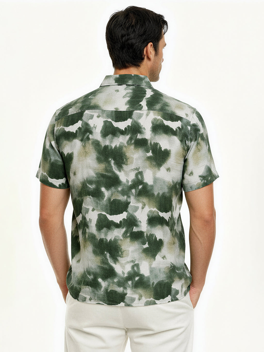 Green Abstract Print Short Sleeve Shirt