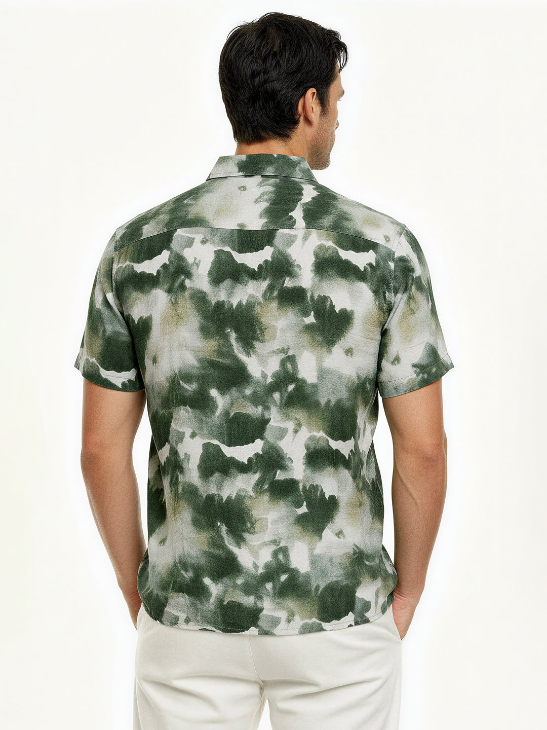 Green Abstract Print Short Sleeve Shirt