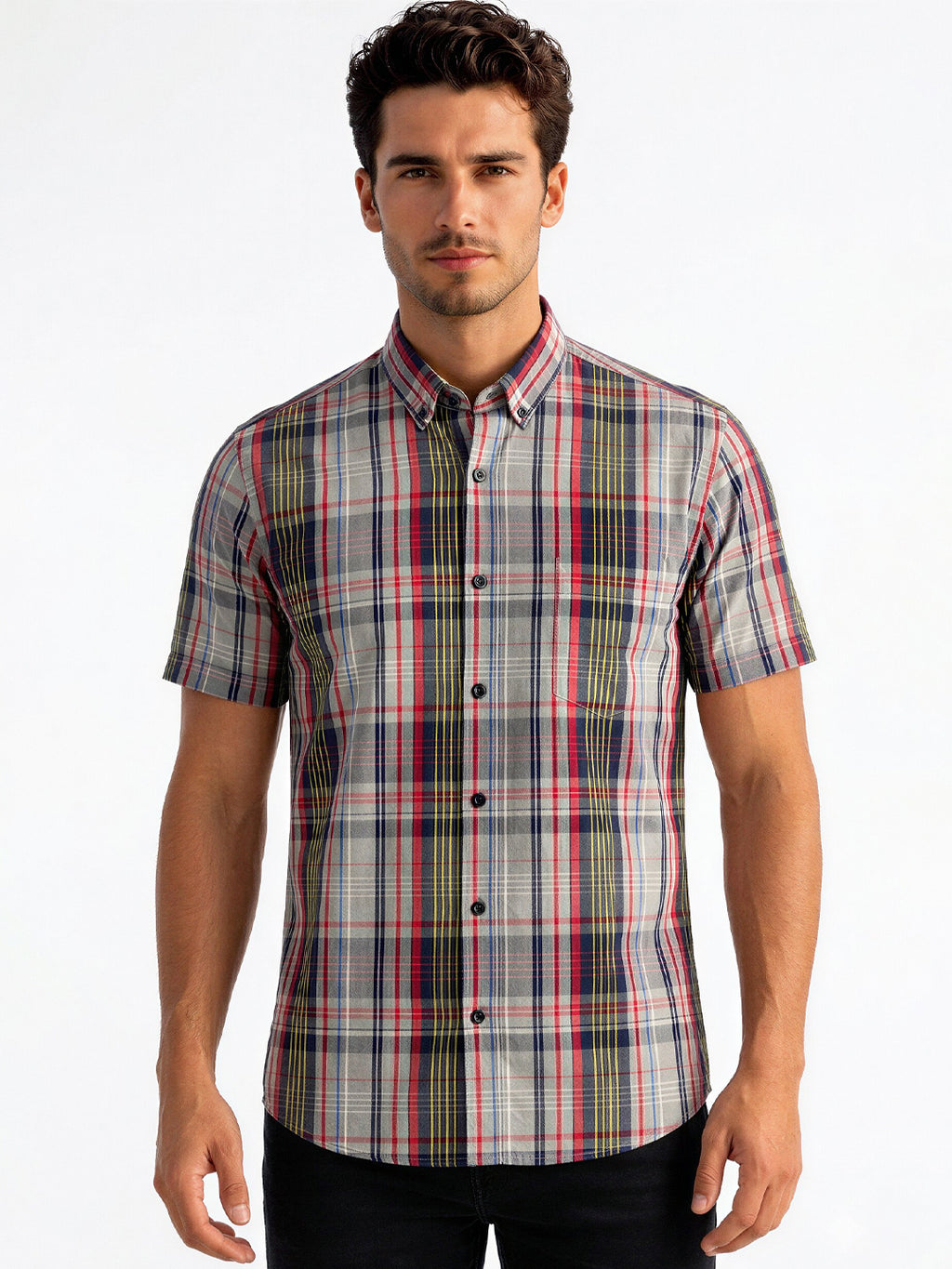 Grey Checked Half Sleeve Shirt