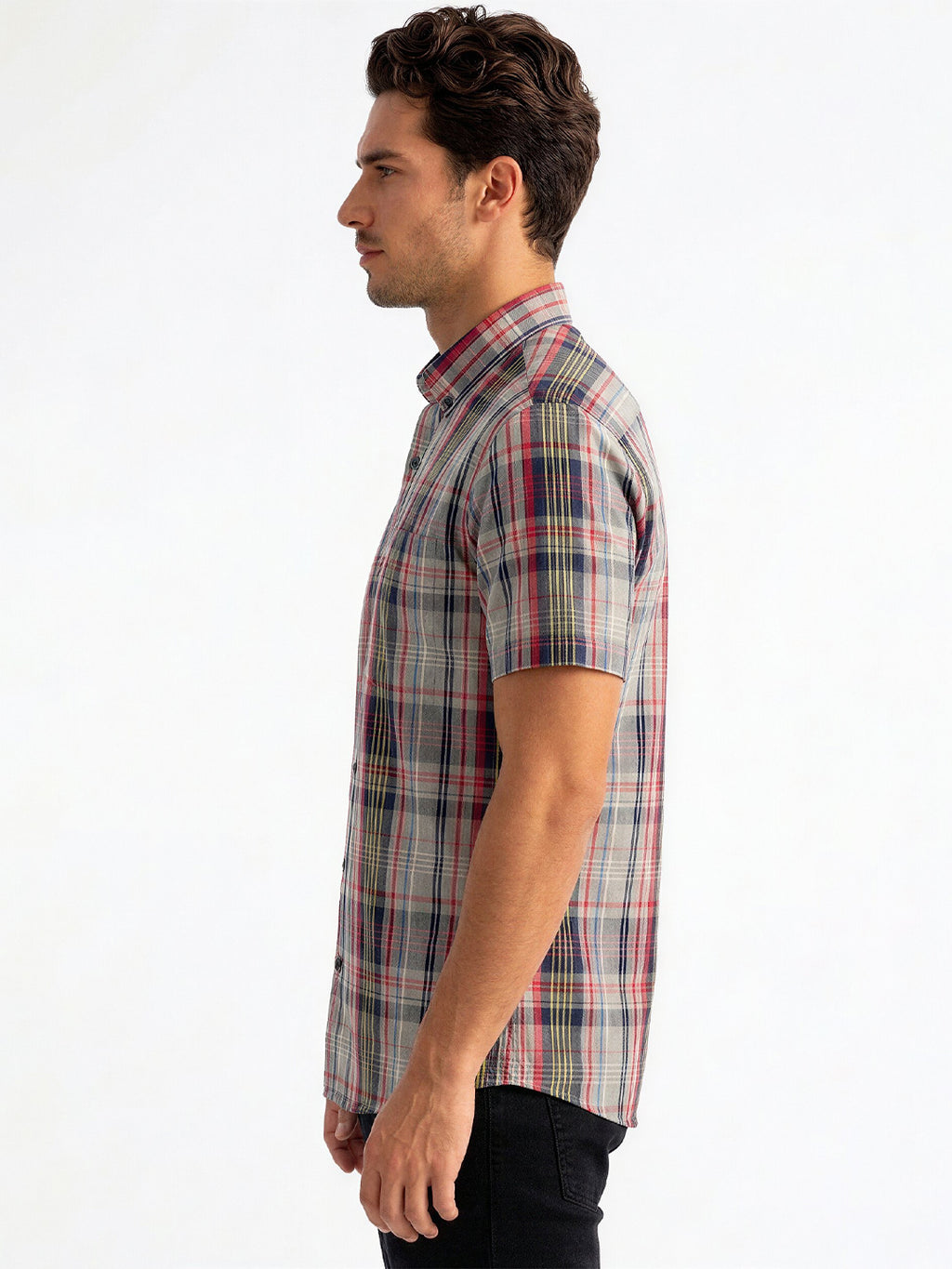 Grey Checked Half Sleeve Shirt