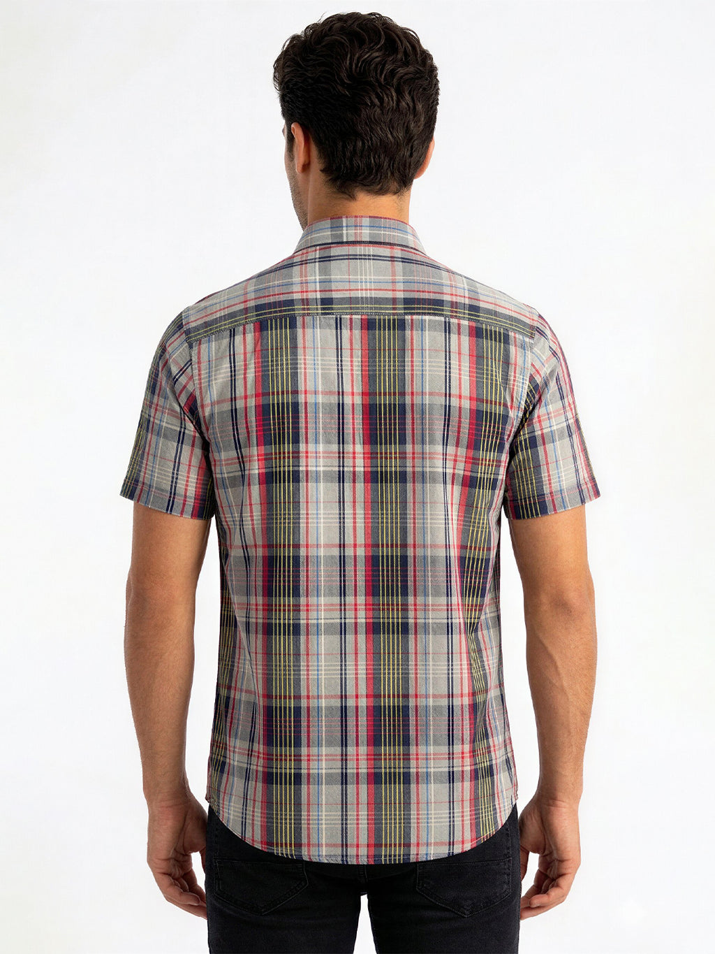 Grey Checked Half Sleeve Shirt