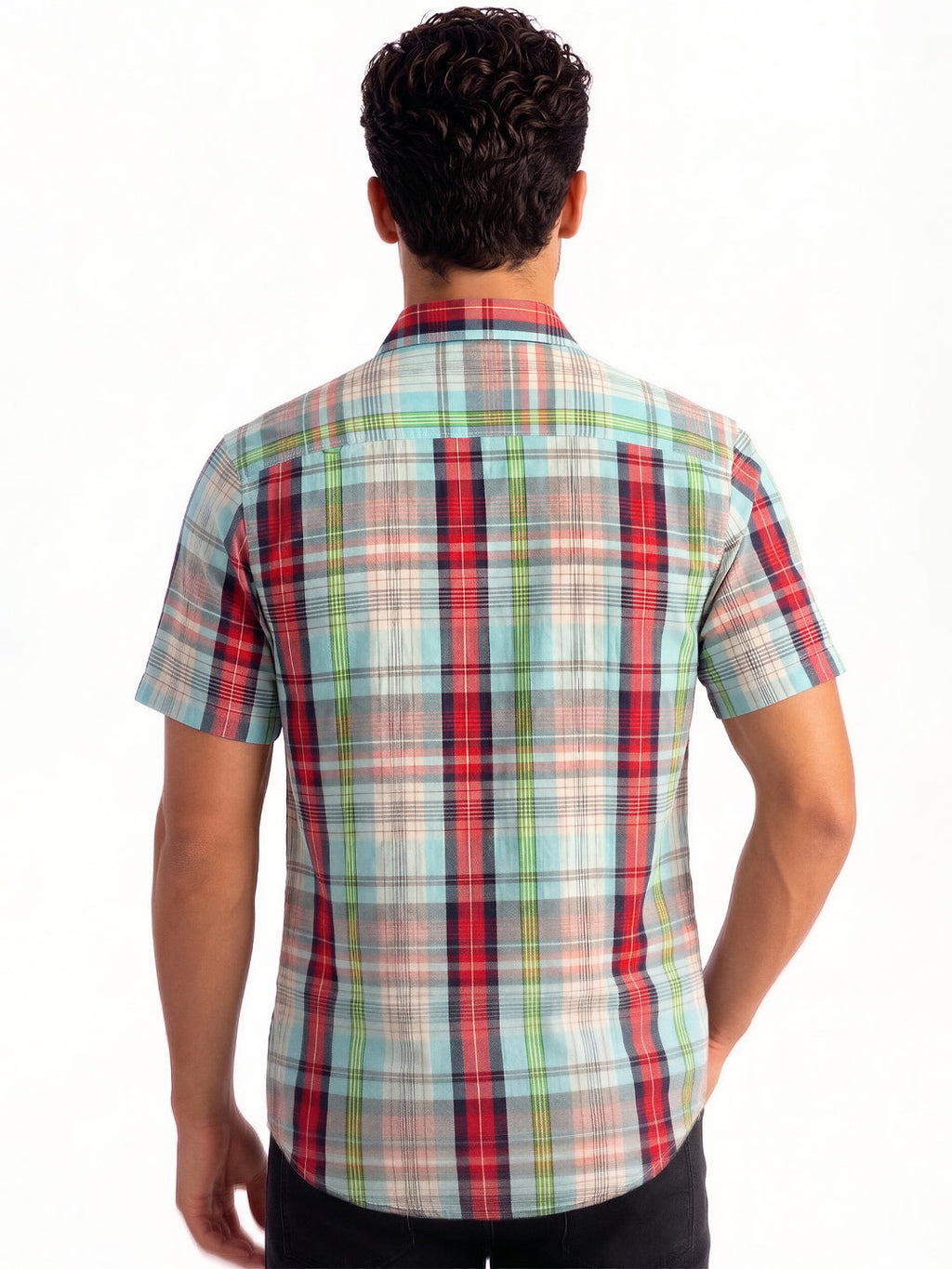 Light Blue Multi-Check Half Sleeve Shirt