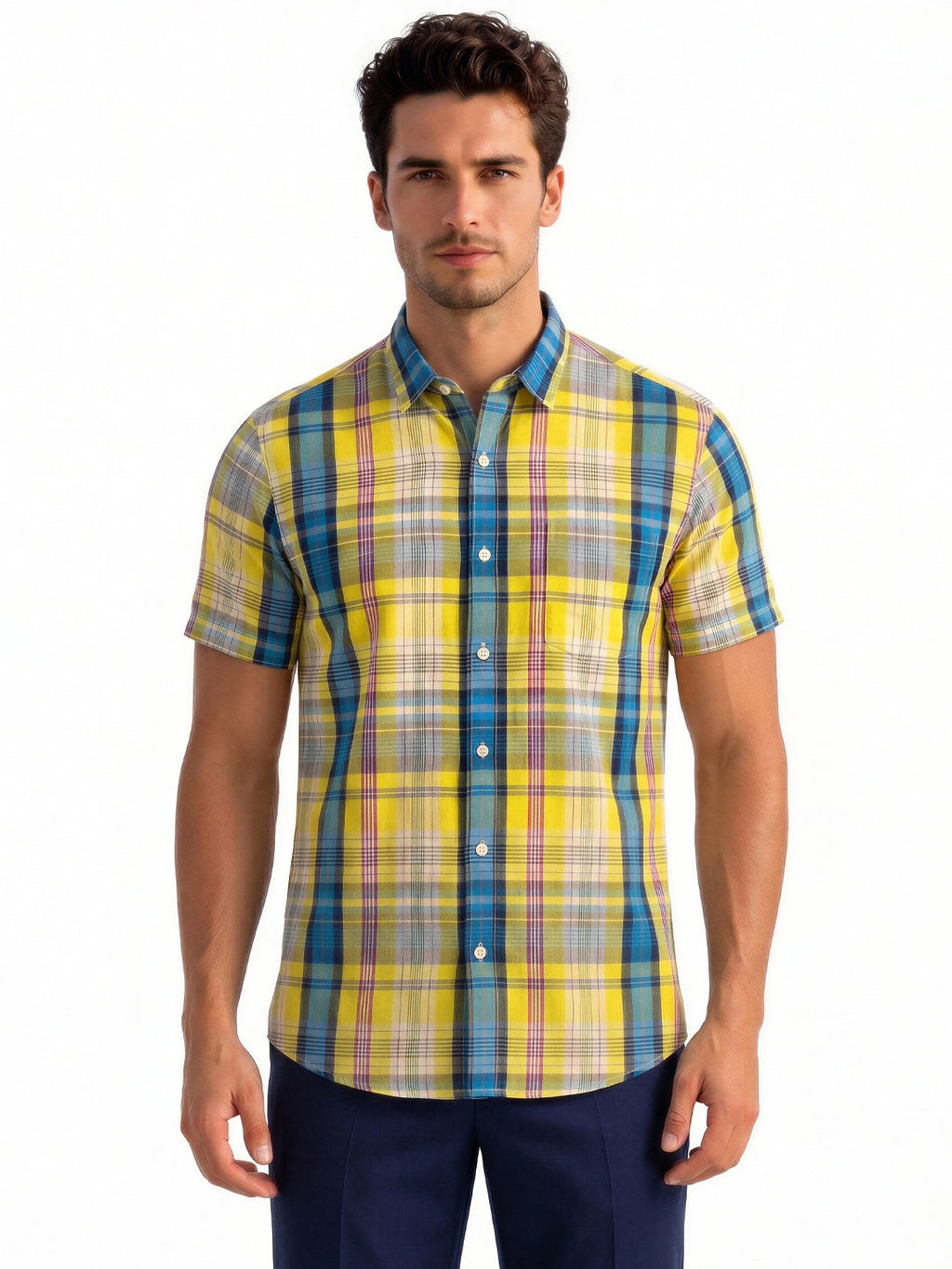 Yellow Multi-Check Half Sleeve Shirt