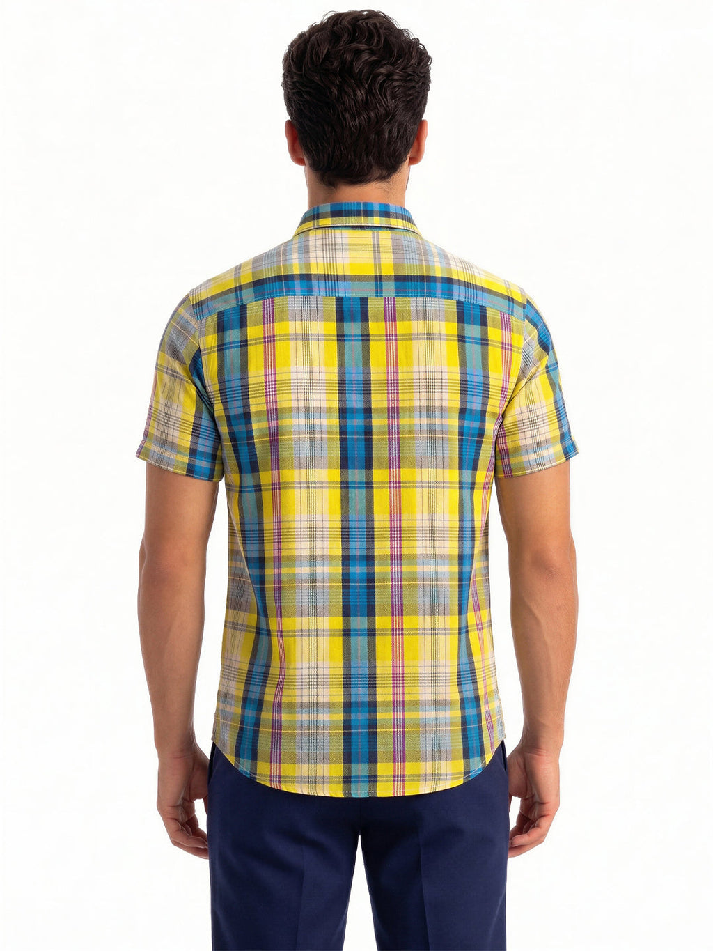 Yellow Multi-Check Half Sleeve Shirt