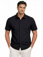 Black Crinkled Texture Short Sleeve Shirt