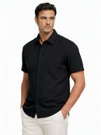 Black Crinkled Texture Short Sleeve Shirt