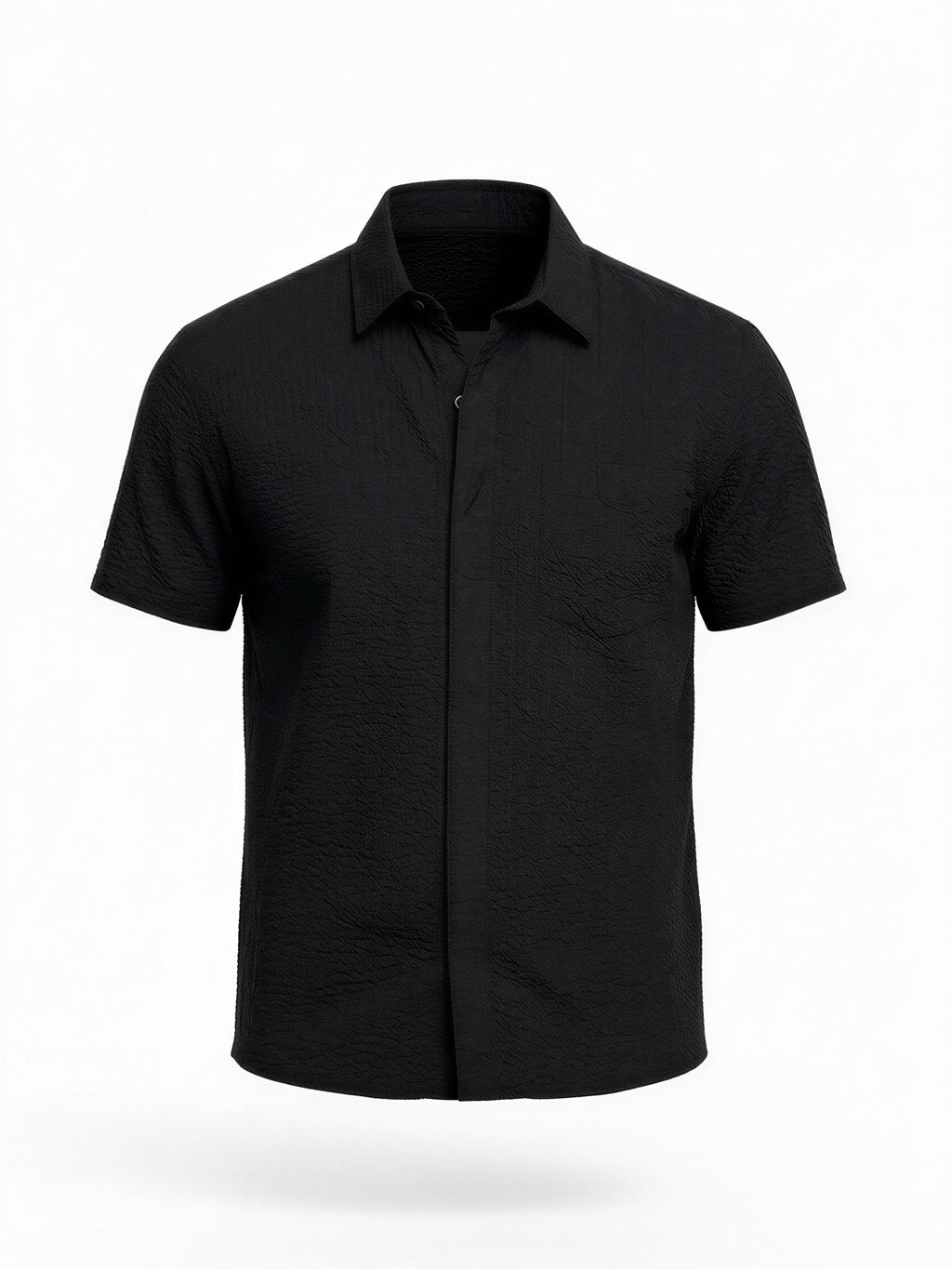 Black Crinkled Texture Short Sleeve Shirt